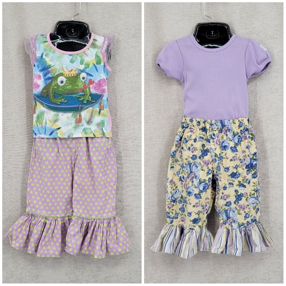 Mixed Match Whimsical Outfits Floral Ruffle Kids Bottoms and Tops